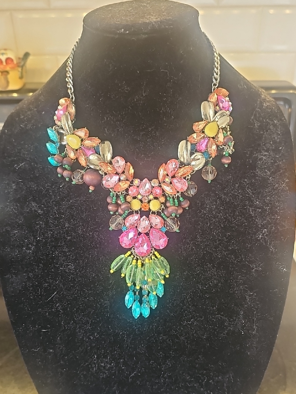 Betsey Johnson Multicolor Statement Bib Necklace - Vibrant Floral Crystal Design